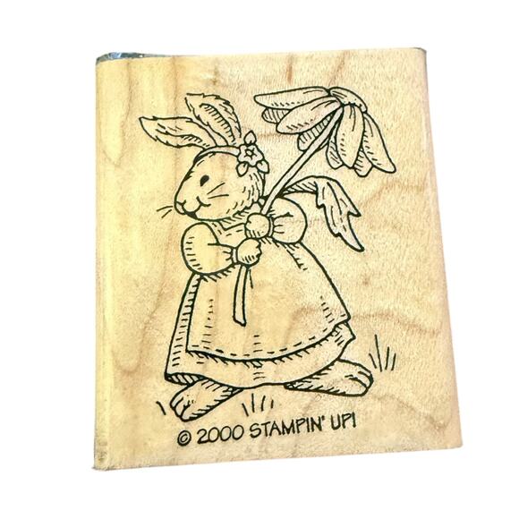 Stampin’ Up Bunny With Flower Umbrella Vintage 2000 Rubber Stamp - Picture 1 of 2